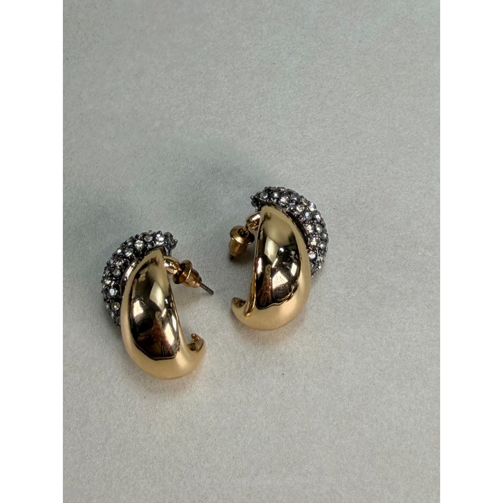 ZARA Gold Tone Crystal Pave Chunky Hoop Statement Earrings Glamorous NWOT